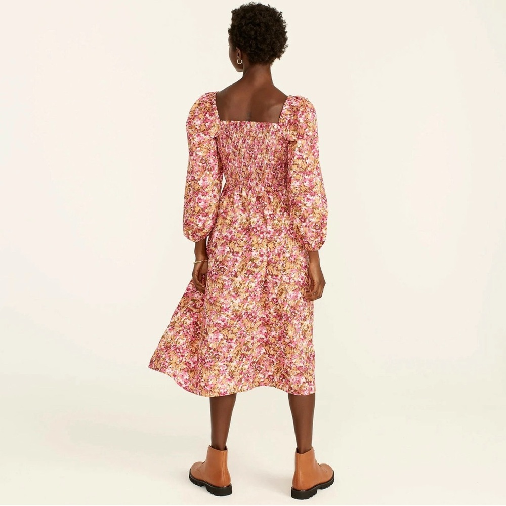 J.Crew 2X Smocked puff-sleeve midi dress faded floral cottage‎ core preppy fem - Picture 3 of 17